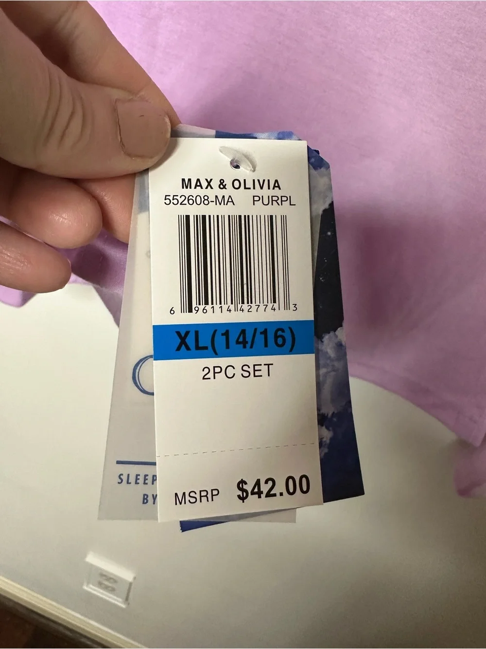 MAX & OLIVIA Kids' Lavender Unicorn Pajama Set Size 14-16